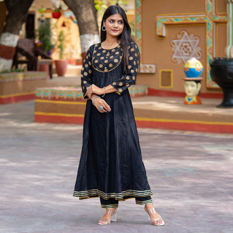 Discover Elegance and Comfort with the Midnight Dream Anarkali Kurta Set
