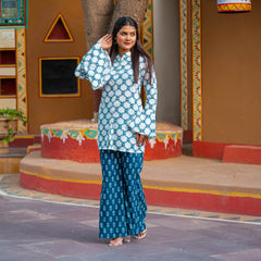 Shades of Blue Cotton Printed Kurta Set: Embrace Elegance and Comfort