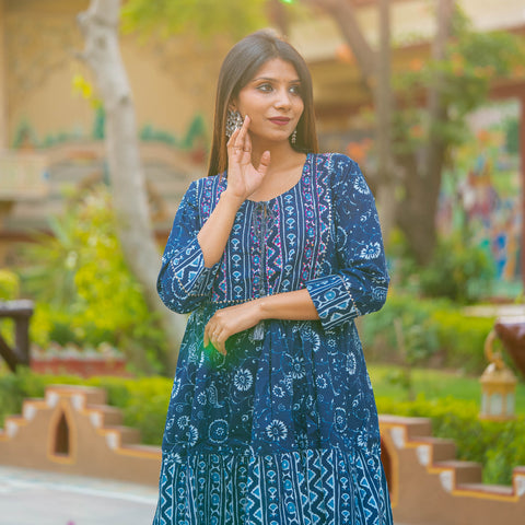 Cobalt Blue Cotton Hand Block Printed Dress: Unveiling the Epitome of Elegance