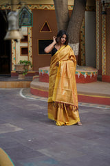 Amber Yellow Chanderi Silk Banarasi Saree: A Timeless Elegance from the Heart of India