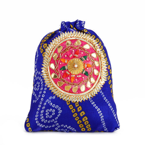 Discover the Elegance of Indigo Island Silk Gotta Patti Potli Bag
