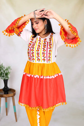 Summer Hues Embroidery Cotton Viscose Kedia Dress Set: Embrace the Vibrant Spirit of Summer