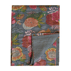 Botanical Kantha Artwork Quilt Bedspead Cotton Bedsheet