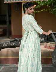 Enchanting Mint Green Printed Cotton Dress - Embrace Elegance!