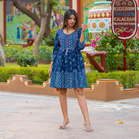 Cobalt Blue Cotton Hand Block Printed Dress: Unveiling the Epitome of Elegance