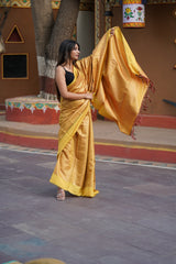 Amber Yellow Chanderi Silk Banarasi Saree: A Timeless Elegance from the Heart of India