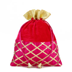 Embellished Elegance: The Enchanting Cherry Pink Gotta Patti Potli Bag