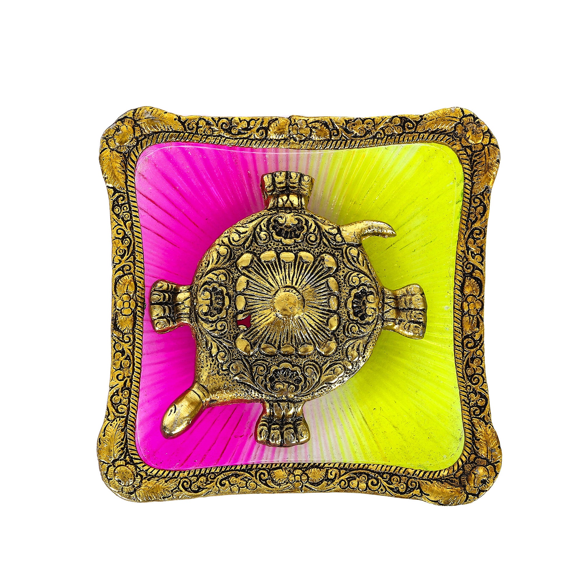 Metal Turtle with Multicolour Glass Plate