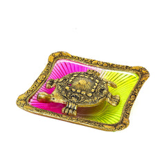 Metal Turtle with Multicolour Glass Plate