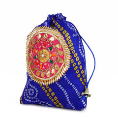 Discover the Elegance of Indigo Island Silk Gotta Patti Potli Bag