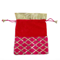 Embellished Elegance: The Enchanting Cherry Pink Gotta Patti Potli Bag