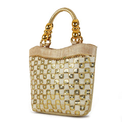 Pearl White Embroiderey Handbag
