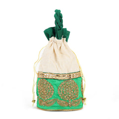 Emerald Green Potli Bag with Zari Work