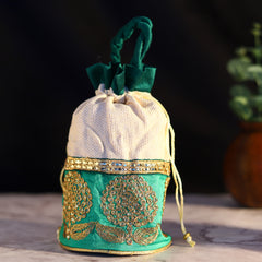 Emerald Green Potli Bag with Zari Work