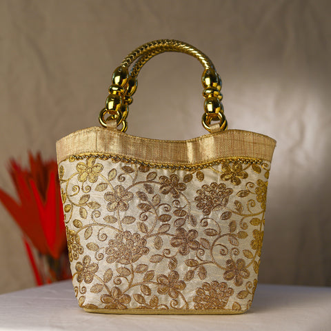 Frosty Gold Embroidered Handbag