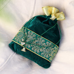 Emerald Green Velvet Potli Bag