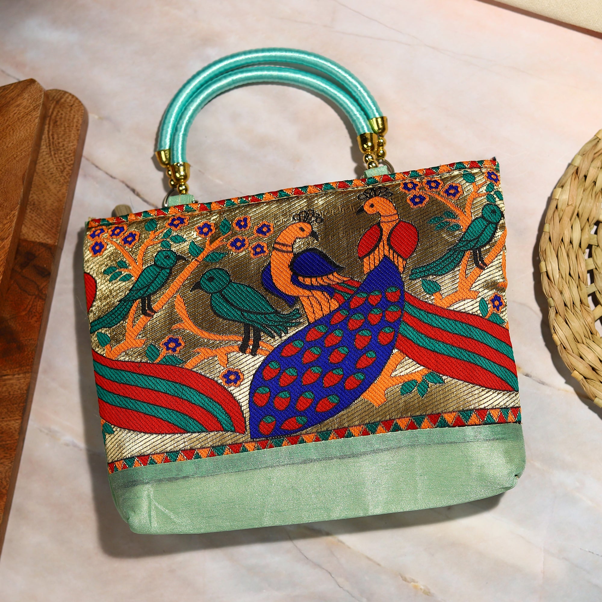 Step into Whimsical Opulence: The Celeste Peacock Garden Silk Handbag – CHOKHI  DHANI KALAGRAM