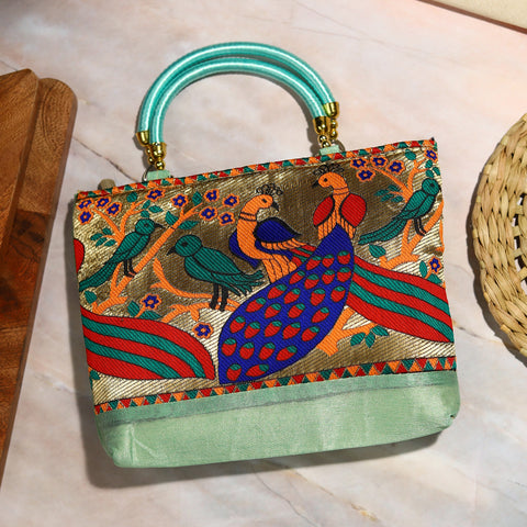 Step into Whimsical Opulence: The Celeste Peacock Garden Silk Handbag