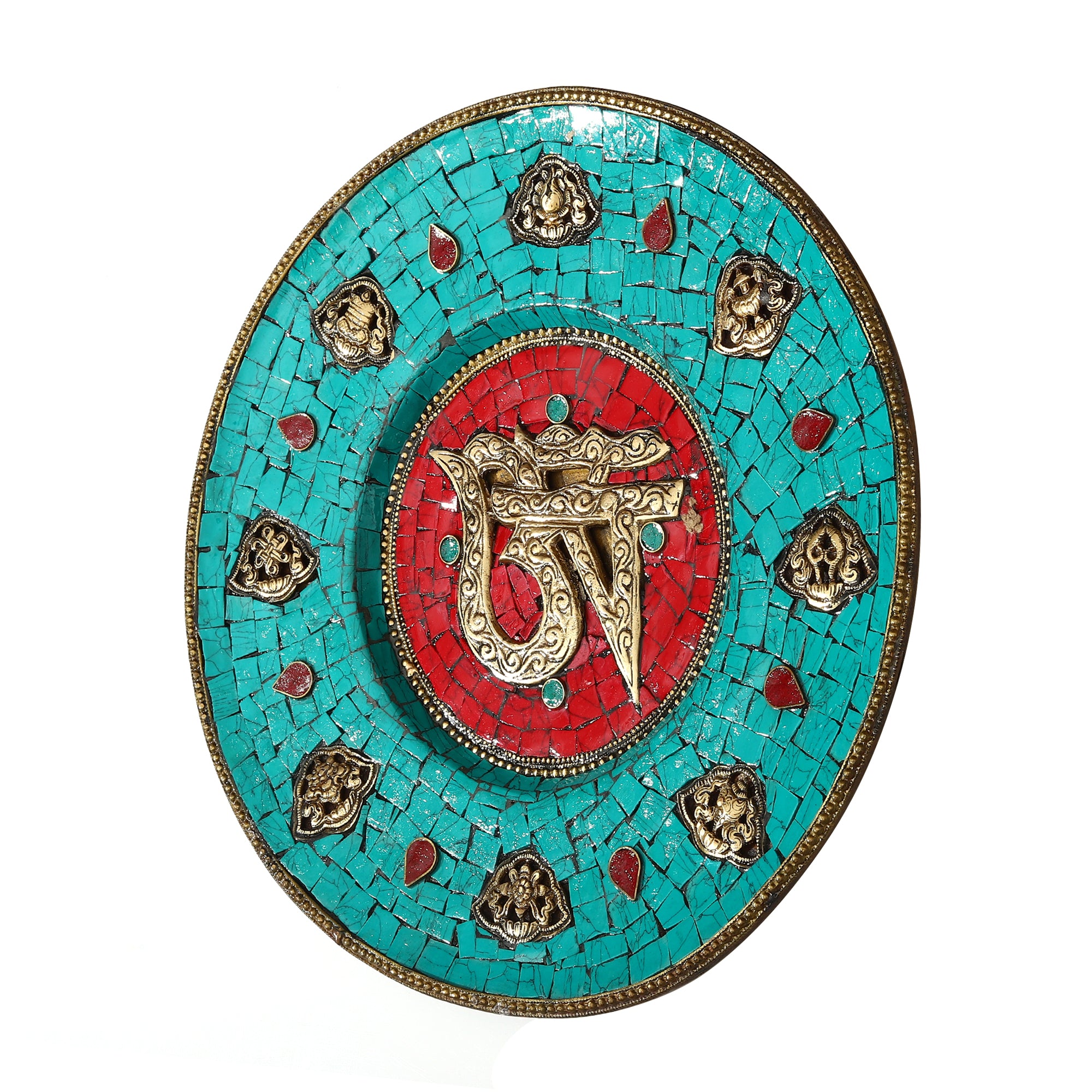 Embrace Divine Serenity - The Antique Wall Hanging Plate from Om with Cut Nepal Stone