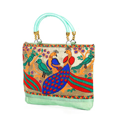 Step into Whimsical Opulence: The Celeste Peacock Garden Silk Handbag