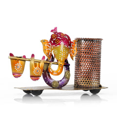 Multicoloured Ganesha Playing Flute Pen Stand