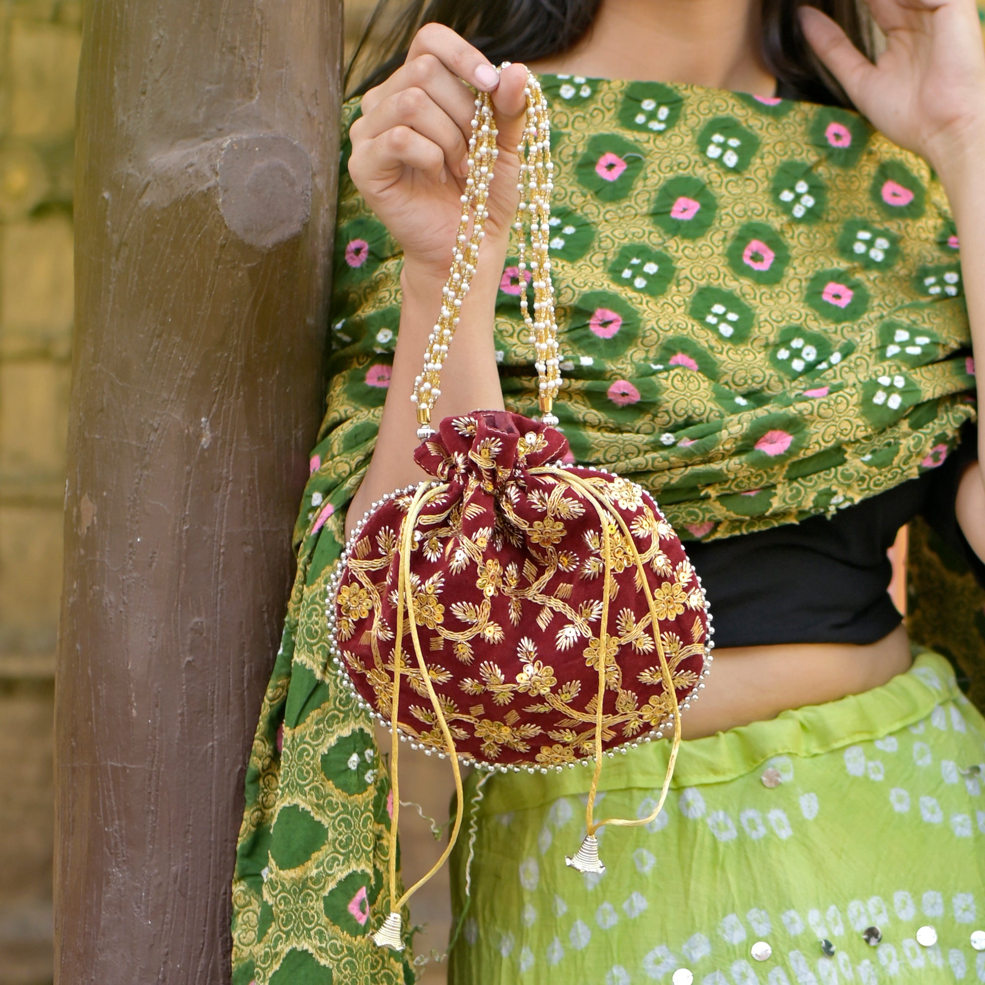 Gotta Patti Embellished Traditional Velvet Potli Bag
