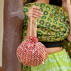 Rajasthani Gotta Patti Mirror Silk Potli Bag