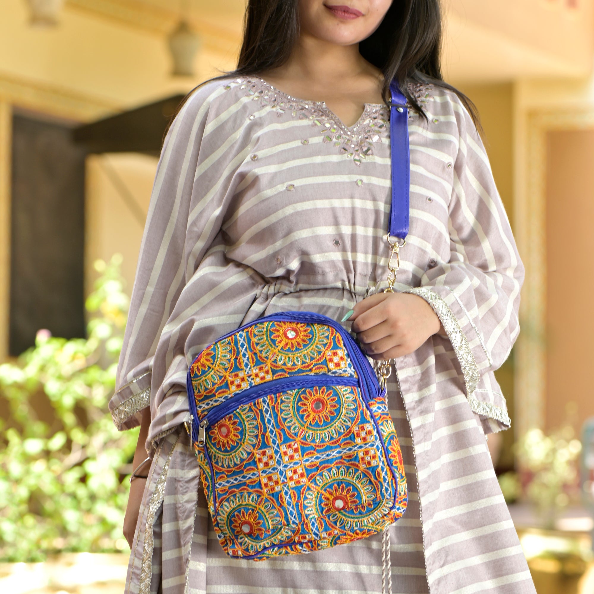 Mirror-Embroidered Handmade Cotton Shoulder Bag