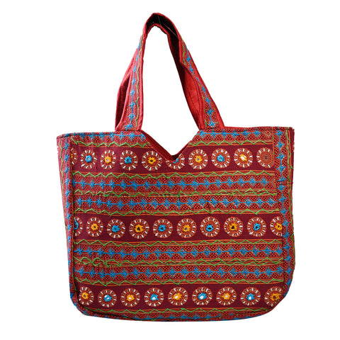 Ladies Rajasthani Mirror-Embroidered Cotton Tote Bag
