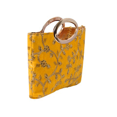 Floral Embroidered Metal Clutch Bag 
