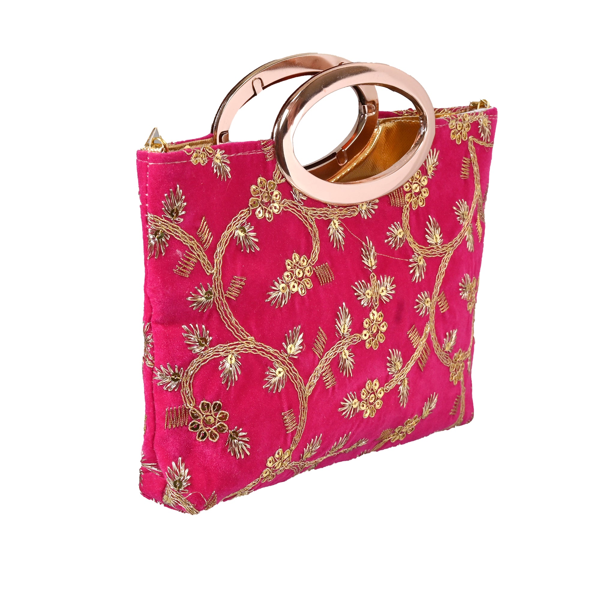 Floral Embroidered Metal Clutch Bag 