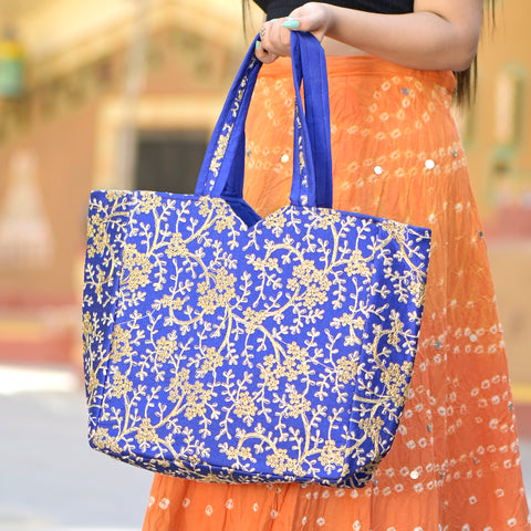 Rajasthani Gotta Patti-Embellished Women’s Large Silk Tote Bag
