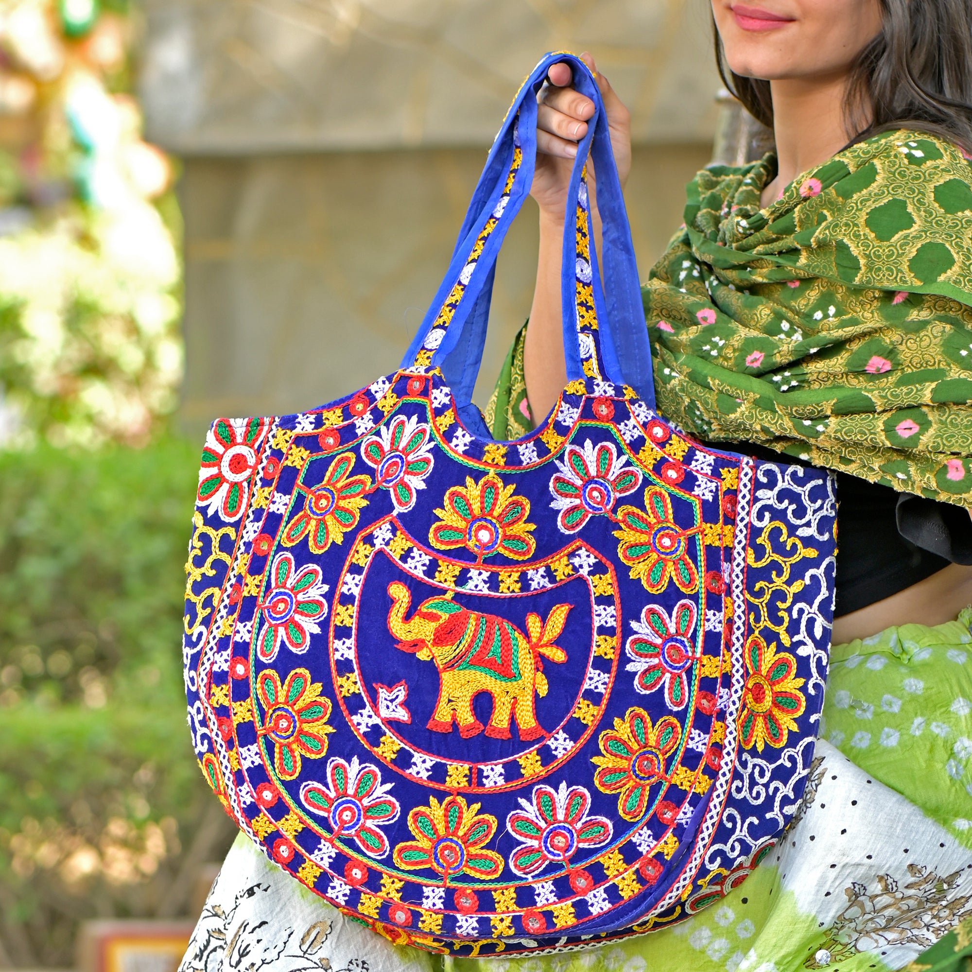 Multicolor Cotton And Velvet Embroidered Rajasthani Bag