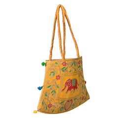 Floral Elephant Kashida-Embroidered Shoulder Bag | Handcrafted Hand Purse