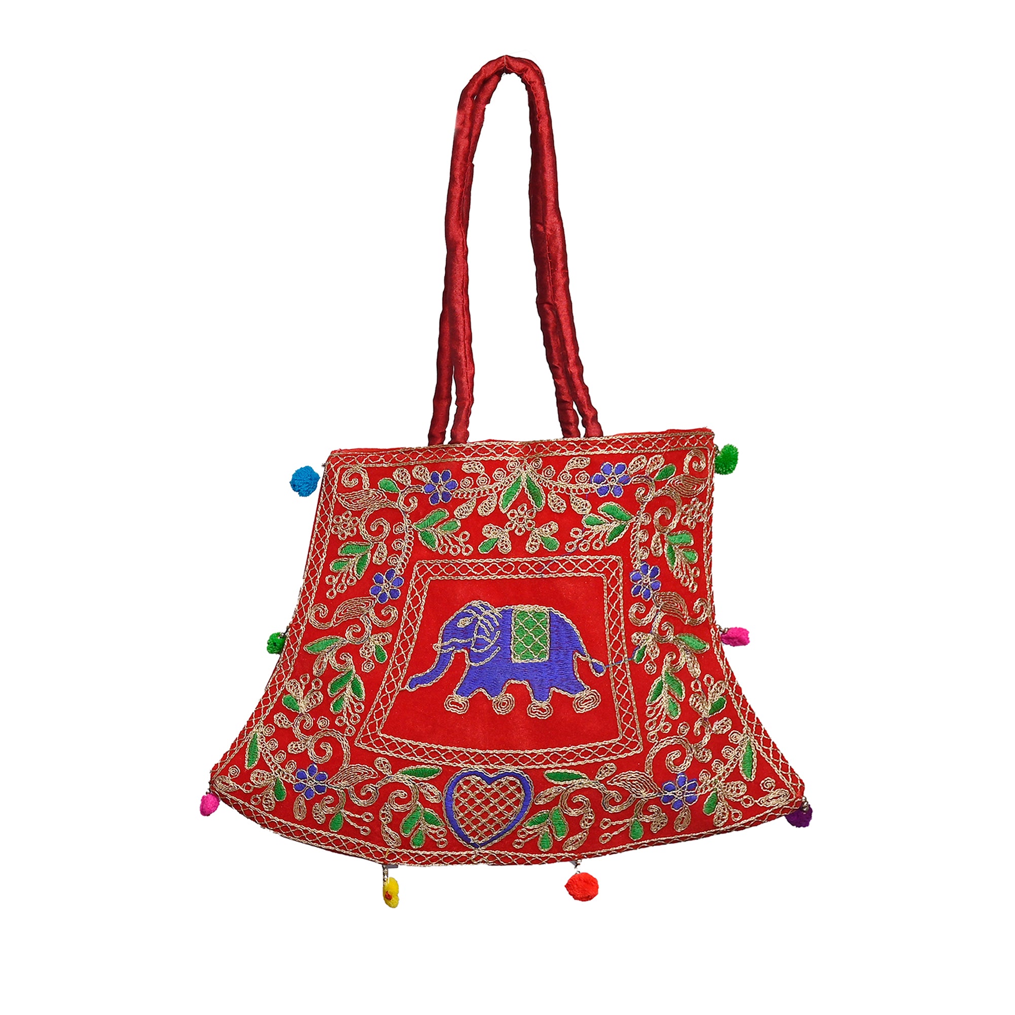 Floral Elephant Kashida-Embroidered Shoulder Bag | Handcrafted Hand Purse