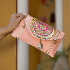 Beautiful Pink Gota Patti Work Ladies Handbags