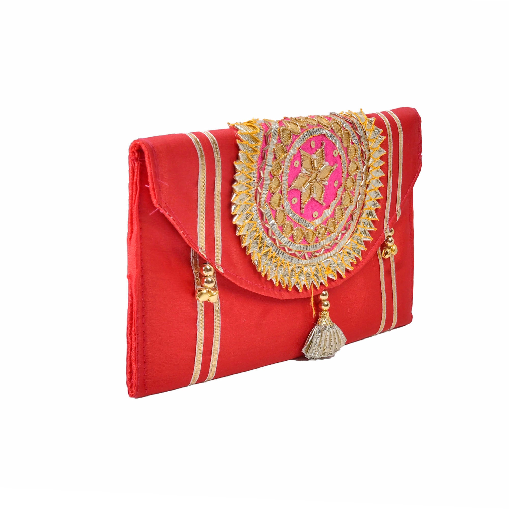Handcrafted Red Color Gotta Patti Ladies Handbags
