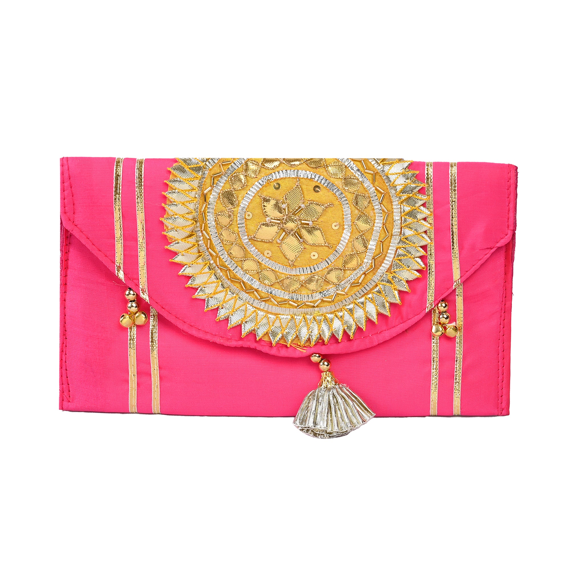 Ethnic Hot Pink Handcrafted Gotta Patti Woman Clutch Handbags