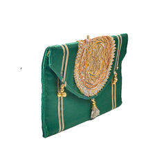 Green Gotta Patti Clutch Women Traditional Handbag