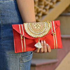 Red Color Gotta Patti Embroidery Handbags