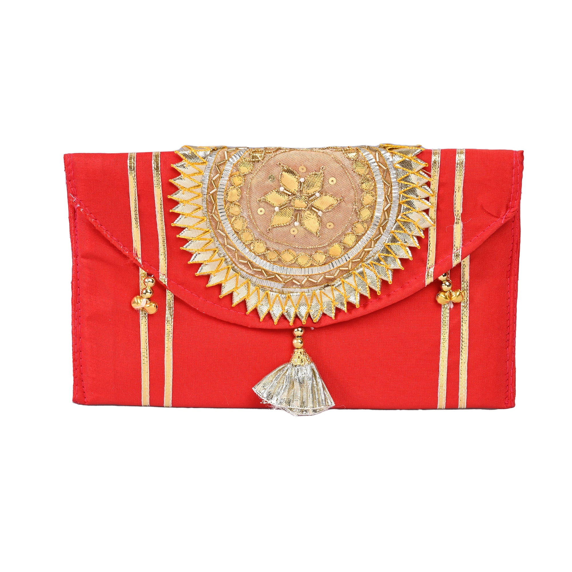 Red Color Gotta Patti Embroidery Handbags