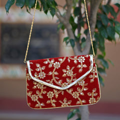 Floral Embroidered Silk-Velvet Purse | Latest Ladies Fashion Bag
