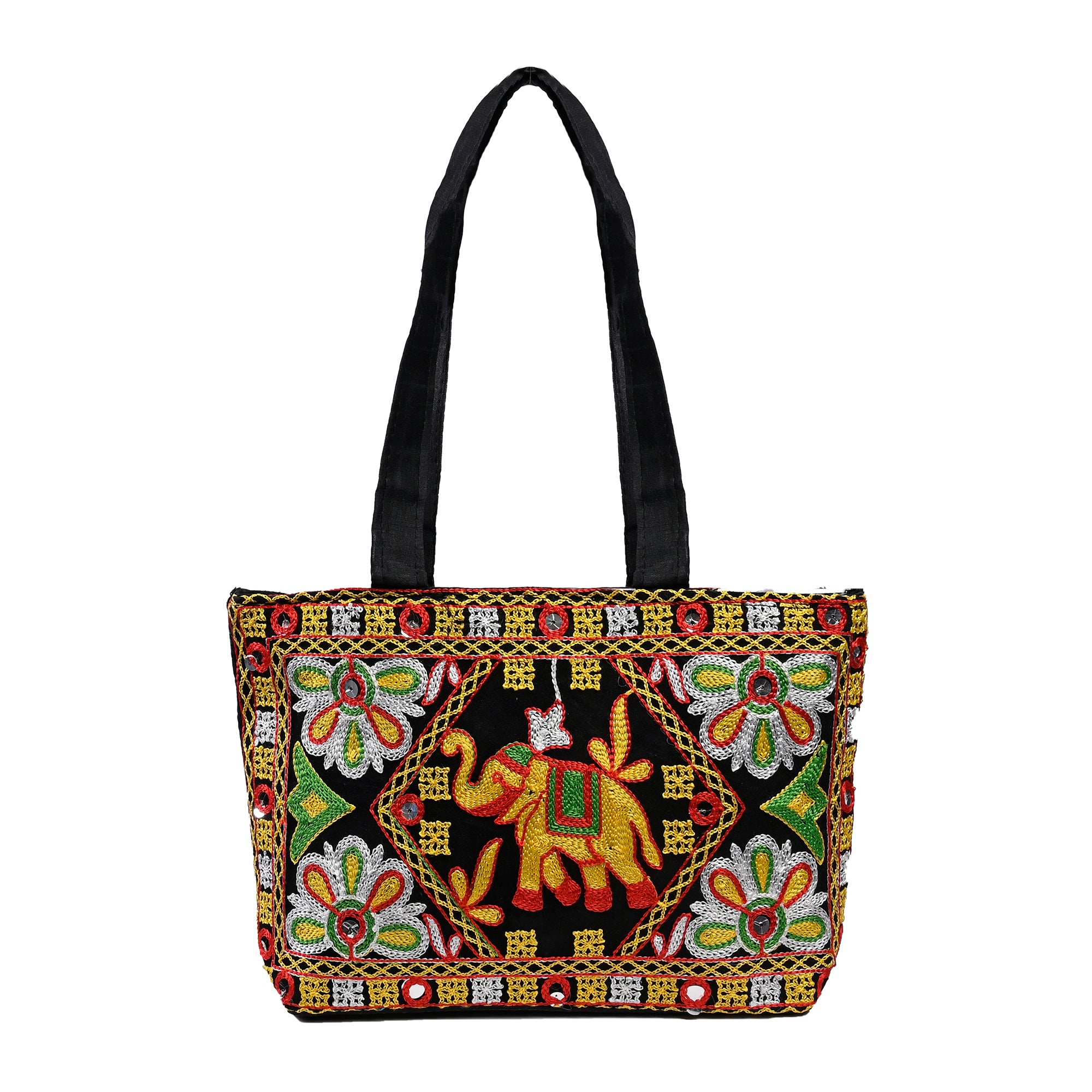 Rajasthani/Jaipuri Kashida-Embroidered Hathi Tote Bag for Women