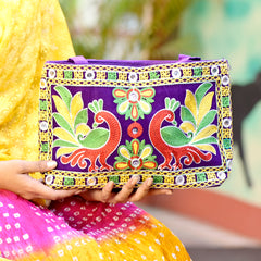 Ladies Rajasthani/Jaipuri  Kashida-Embroidered Tote/Shoulder Bag