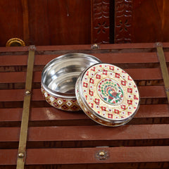 Peacock Rajasthani Meenakari Stainless Steel Storage Box