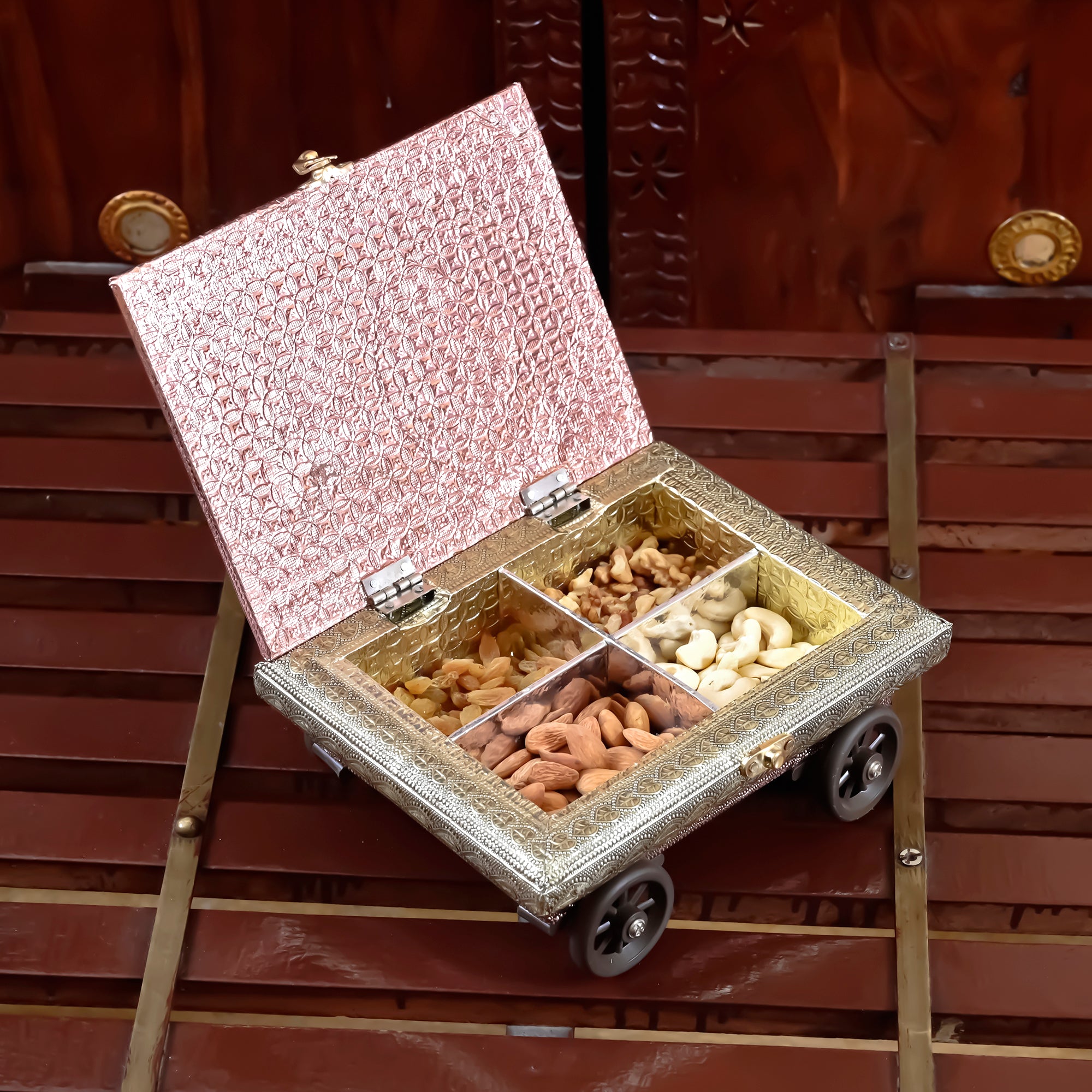 Meenakari Multi Compartments Rotating Tray Dry Fruit Box