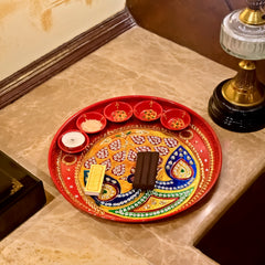 Multicoloured Traditional Meenakari Crafted Decorative Aarti Pooja Thali