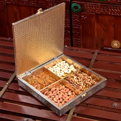 Elephant Meenakari Work Oxidised Metal Dry Fruit Box