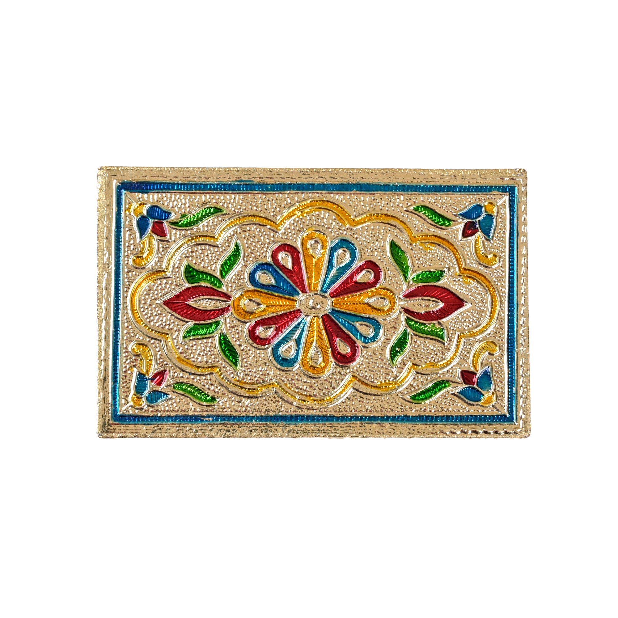 Rectangular Golden Meenakari Artwork Decorative Wooden Bajot