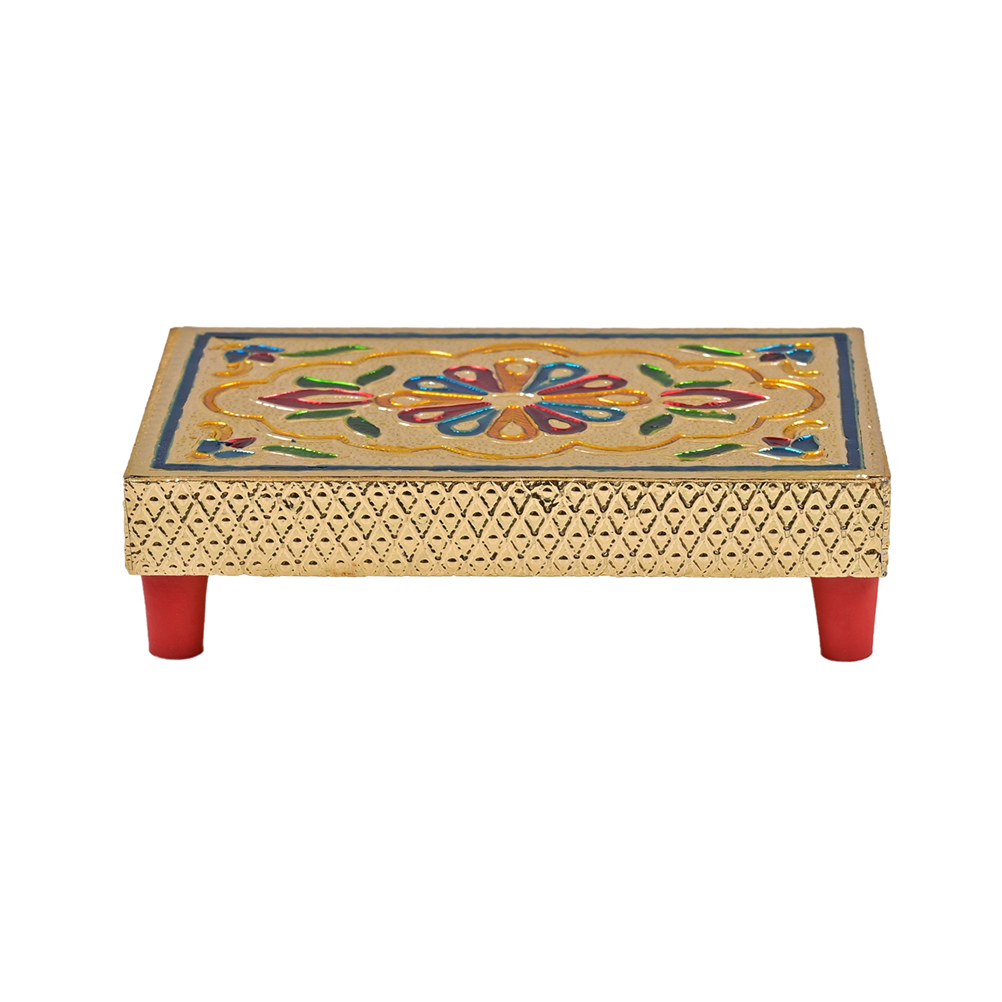Rectangular Golden Meenakari Artwork Decorative Wooden Bajot
